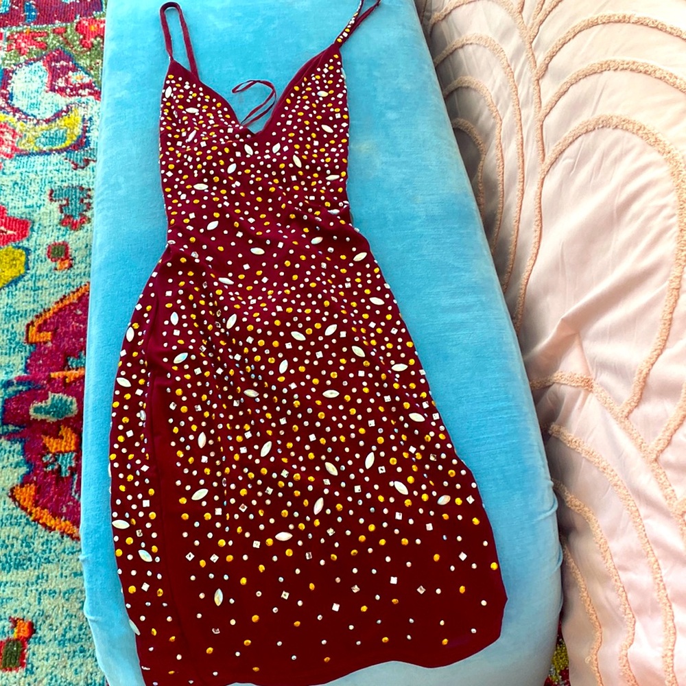 HMS sparkly wine color dress